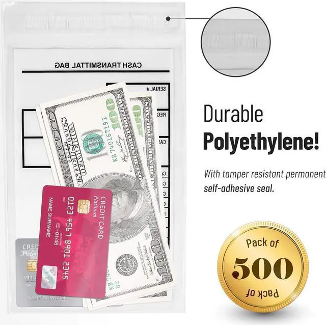 Alt view image 2 of 7 - Proof Bank Deposit Bags - Self-Adhesive Seal, Write-On Surface, 6"x9" Clear Plastic Cash Envelopes | Pack of 500