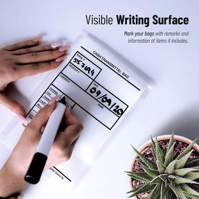 Alt view image 4 of 7 - Proof Bank Deposit Bags - Self-Adhesive Seal, Write-On Surface, 6"x9" Clear Plastic Cash Envelopes | Pack of 500