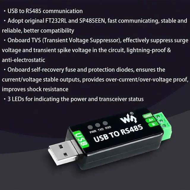 Alt view image 2 of 7 - USB to RS485 Converter Industrial Adapter Original FT232RL and SP485EEN Fast Communication Embedded Protection Circuits Resettable Fuse ESD Protection