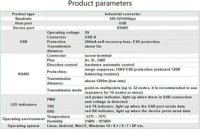Alt view image 4 of 7 - USB to RS485 Converter Industrial Adapter Original FT232RL and SP485EEN Fast Communication Embedded Protection Circuits Resettable Fuse ESD Protection