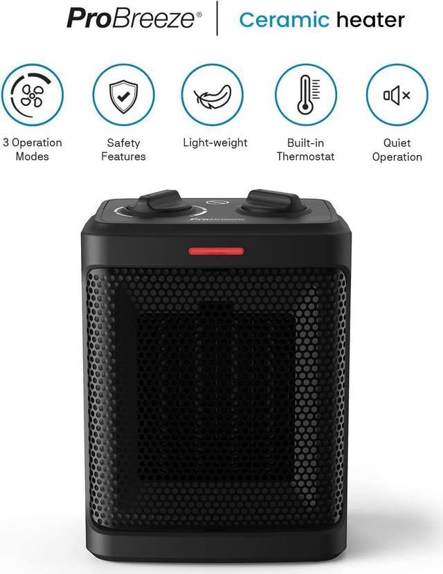 Pro Breeze Space Heater - 1500W Electric Heater with 3 Operating Modes and Adjustable Thermostat - Room Heater for Bedroom, Home, Office and Under