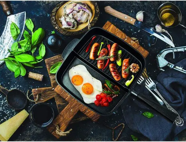 Alt view image 3 of 3 - Non-Stick Cast Aluminium Meal Skillet, 11" (2 Section), Black