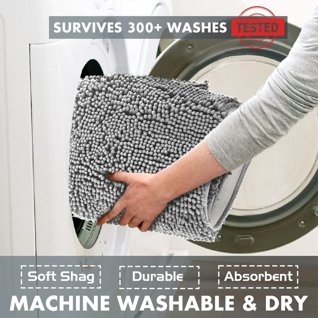 Alt view image 6 of 7 - Super Absorbent Shaggy Machine Wash & Dry, Extra-Soft Plush Chenille Microfiber Bathroom Mat, U-Shaped Washable Toilet Rug