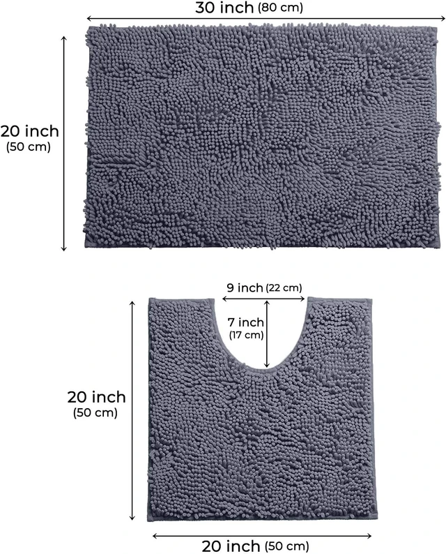 Alt view image 2 of 7 - Non-Slip Quick Dry Machine Washable, Soft Absorbent Shaggy Bath Mat & Contour Toilet Cover, 2-Piece Chenille Bathroom Rug Set