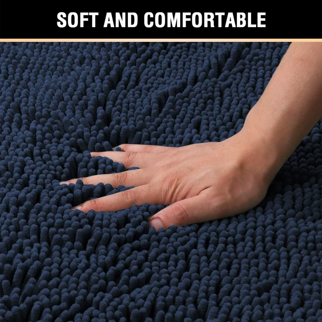 Alt view image 4 of 6 - Soft Plush Quick Dry Washable Floor Mats for Bathtubs, Non-Slip Extra Thick Absorbent Shaggy Bathroom Rug, Navy Blue Chenille Bath Mat