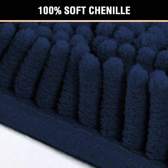 Alt view image 3 of 6 - Soft Plush Quick Dry Washable Floor Mats for Bathtubs, Non-Slip Extra Thick Absorbent Shaggy Bathroom Rug, Navy Blue Chenille Bath Mat