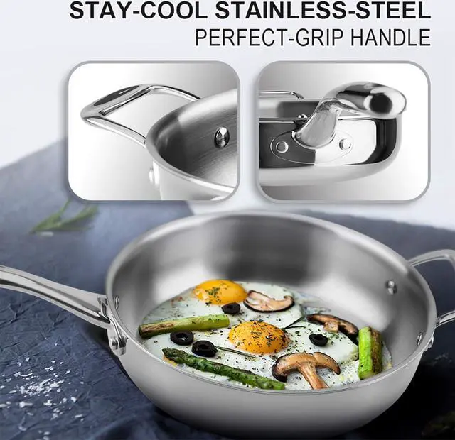 Alt view image 3 of 7 - Duxtop Whole-Clad Tri-Ply Stainless Steel Saute Pan with Lid, 3 Quart, Kitchen Induction Cookware