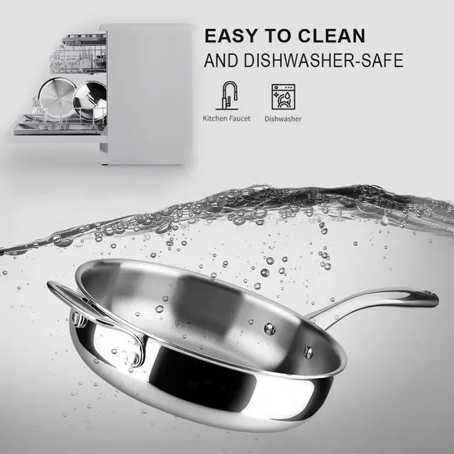 Alt view image 6 of 7 - Duxtop Whole-Clad Tri-Ply Stainless Steel Saute Pan with Lid, 3 Quart, Kitchen Induction Cookware