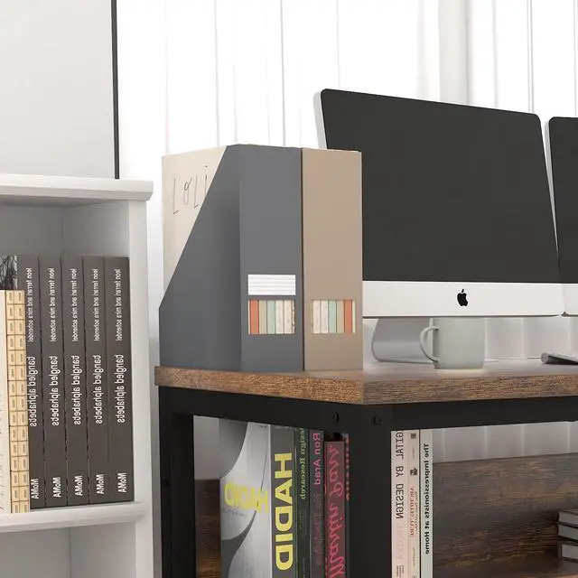 Alt view image 6 of 7 - TOPSKY Computer Desk with Bookshelf/Metal Hole Cable Cover 1.18" Thick Desk (55", Rustic Brown)