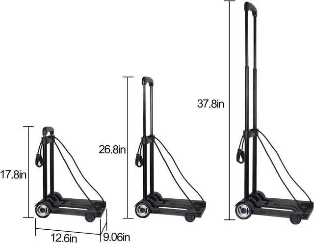 Alt view image 2 of 7 - KINJOEK 25kg 55lbs Folding Hand Truck, Solid Construction Utility Cart for Luggage with 2 Oversized Wheels Bonus Bungee Cord, Collapsible, Lightweight and Compact Luggage Dolly Cart for Travel, Black