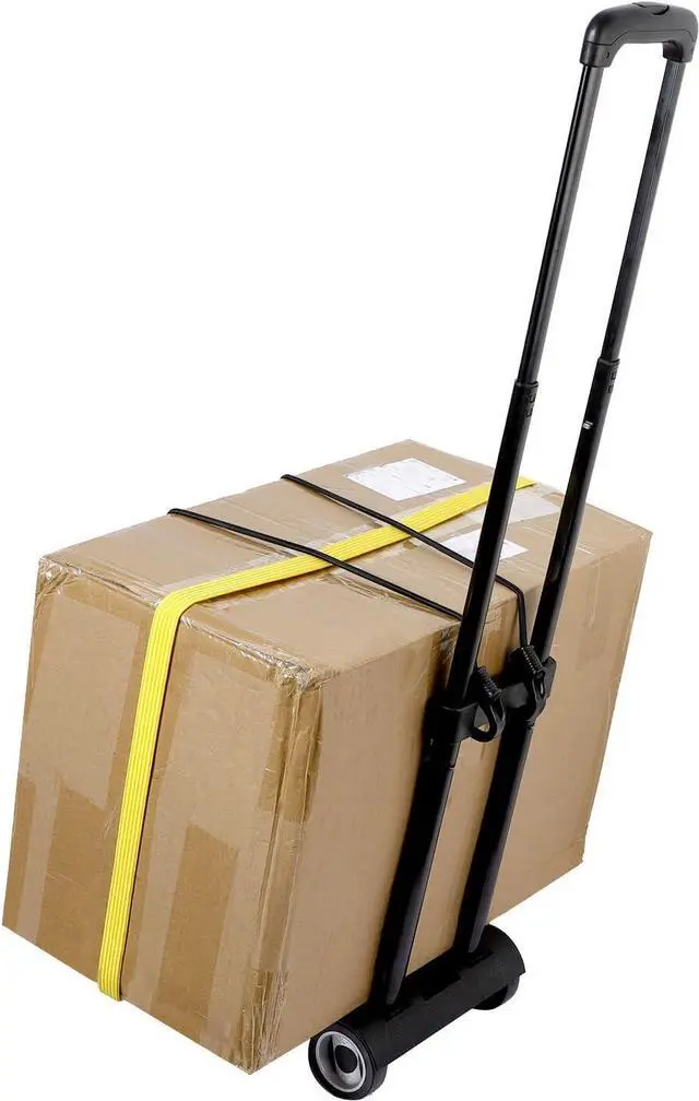 Alt view image 5 of 7 - KINJOEK 25kg 55lbs Folding Hand Truck, Solid Construction Utility Cart for Luggage with 2 Oversized Wheels Bonus Bungee Cord, Collapsible, Lightweight and Compact Luggage Dolly Cart for Travel, Black