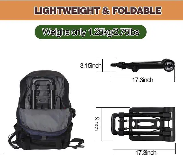 Alt view image 3 of 7 - KINJOEK 25kg 55lbs Folding Hand Truck, Solid Construction Utility Cart for Luggage with 2 Oversized Wheels Bonus Bungee Cord, Collapsible, Lightweight and Compact Luggage Dolly Cart for Travel, Black