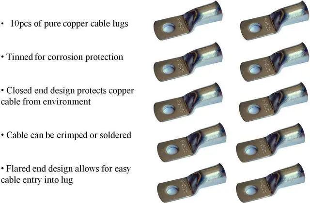 Alt view image 5 of 7 - 4/0 AWG 4/0 Gauge 10 Feet Black + 10 Feet Red Battery Welding Pure Copper Ultra Flexible Cable + 5pcs of 5/16" & 5pcs 3/8" Copper Cable Lug Terminal Connectors + 3 Feet Heat Shrink Tubing