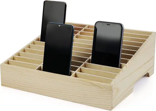 Main image of 36-Grid Wooden Cell Phone Holder Desktop Organizer | Storage Box, Cell Phone Rack Display, Phone Caddy Storage for Classroom Office Meeting Room
