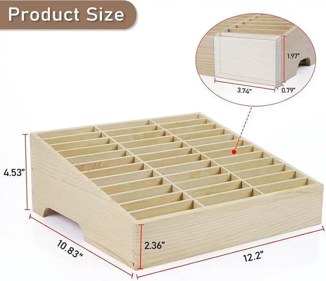 Alt view image 2 of 6 - 36-Grid Wooden Cell Phone Holder Desktop Organizer | Storage Box, Cell Phone Rack Display, Phone Caddy Storage for Classroom Office Meeting Room