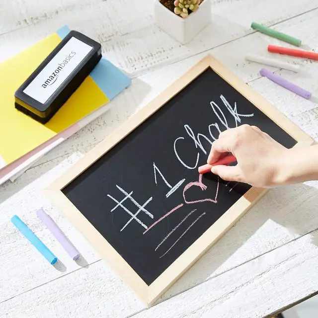 Alt view image 5 of 5 - Amazon Basics Dustless Colored Chalk with Eraser, Assorted Colors, Chalkboard Writing Art Tool Set, Erasable, 24 Count