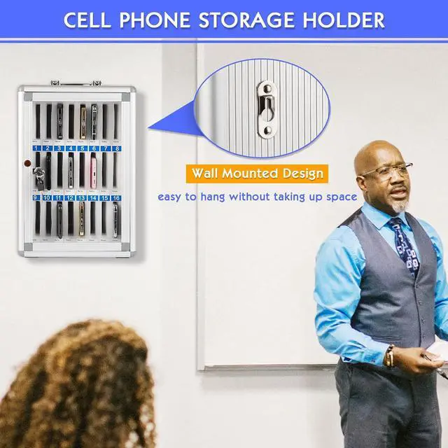 Alt view image 3 of 6 - 24 Slots Aluminum Alloy Cell Phone Locker, Phone Holder for Classroom | Cell Phone Lock Box, Wall-Mounted Phone Holder with a Locked, Phone Storage Cabinet, Can be Carried by Hand