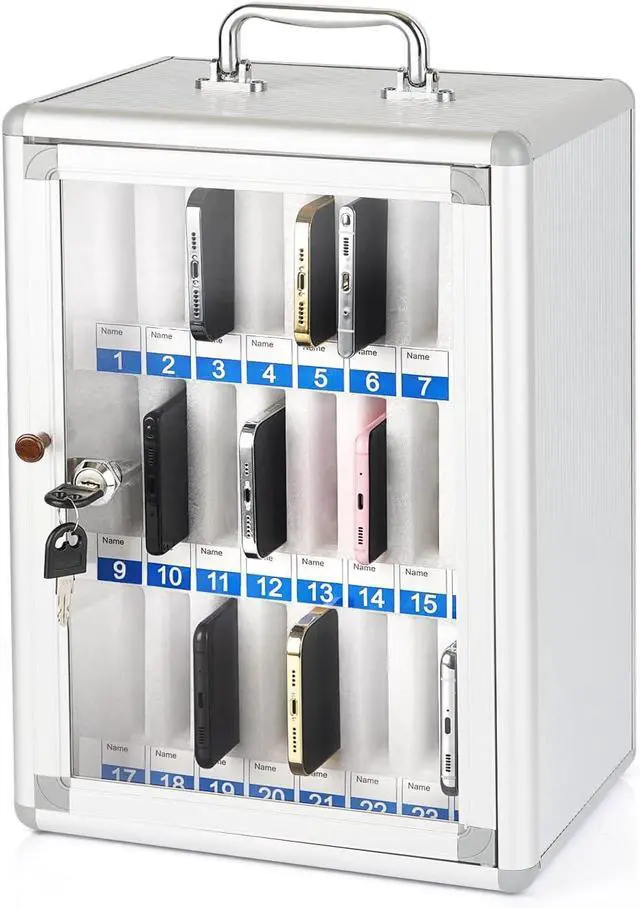 Main image of 24 Slots Aluminum Alloy Cell Phone Locker, Phone Holder for Classroom | Cell Phone Lock Box, Wall-Mounted Phone Holder with a Locked, Phone Storage Cabinet, Can be Carried by Hand