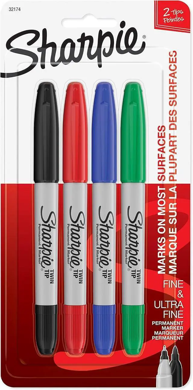 Main image of Sharpie 32174PP Twin Tip Permanent Markers Fine and Ultra Fine Assorted Colors 4 Count