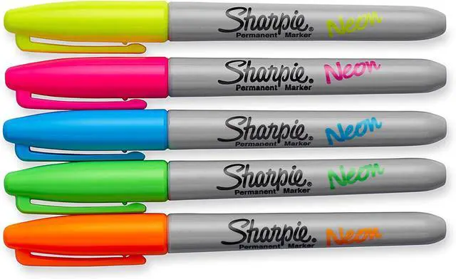 Alt view image 2 of 5 - Sharpie 1874447 Neon Permanent Markers, Fine Point, Assorted Colors, 5 Count