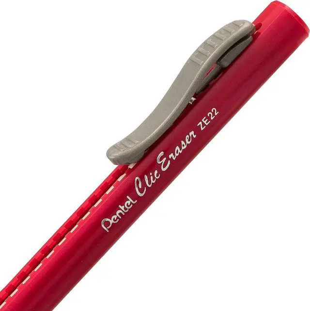 Alt view image 3 of 6 - Pentel Clic Retractable Eraser with Grip, Assorted Barrel Colors (ZE21BP3M) (Pack of 3)