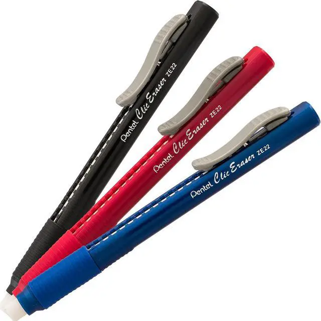Alt view image 5 of 6 - Pentel Clic Retractable Eraser with Grip, Assorted Barrel Colors (ZE21BP3M) (Pack of 3)