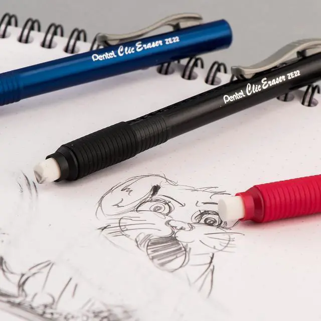 Alt view image 6 of 6 - Pentel Clic Retractable Eraser with Grip, Assorted Barrel Colors (ZE21BP3M) (Pack of 3)