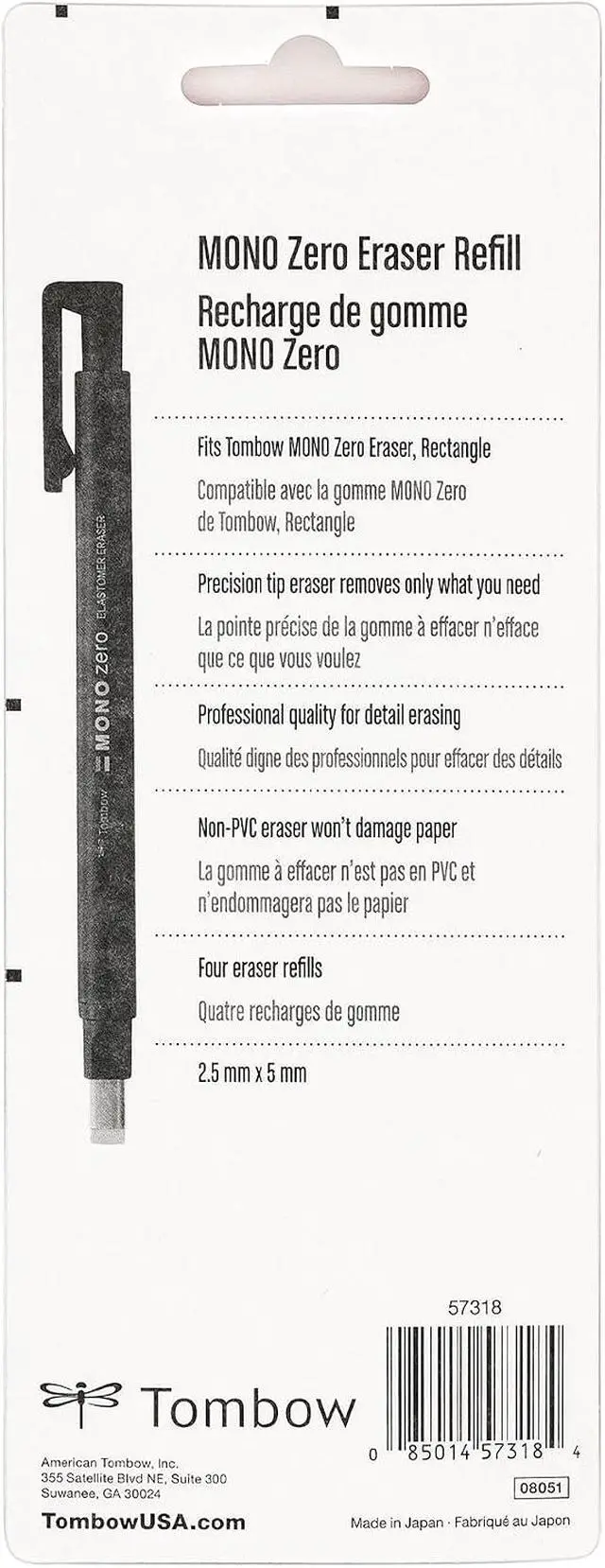 Alt view image 2 of 2 - Tombow 57318 MONO Zero Eraser Refill Value Pack, Rectangle, 2.5mm, 4Pk