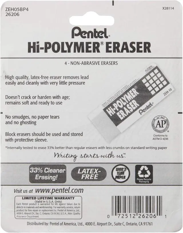 Alt view image 3 of 6 - Pentel Hi-Polymer Block Eraser, Small | White | Pack of 8 | ZEH05BP4