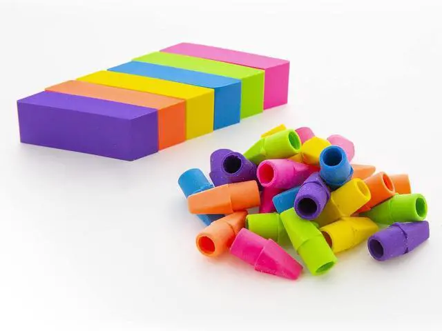 Alt view image 2 of 7 - BAZIC Neon Bevel Eraser (6/Pack) | Soft latex-free, Neon beveled block erasers, PVC-free rubber, Clean erase, Smudge-resistant, School, Home, Art