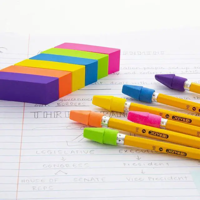 Alt view image 3 of 7 - BAZIC Neon Bevel Eraser (6/Pack) | Soft latex-free, Neon beveled block erasers, PVC-free rubber, Clean erase, Smudge-resistant, School, Home, Art