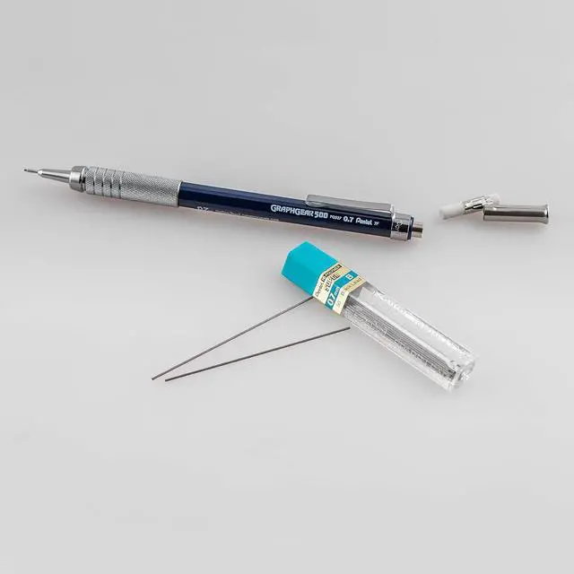 Alt view image 5 of 7 - Drafting Kit with Graph Gear 500 Automatic Drafting Pencil, 0.7mm, Blue Barrel, Lead and Mini Eraser (PG527LEBP)