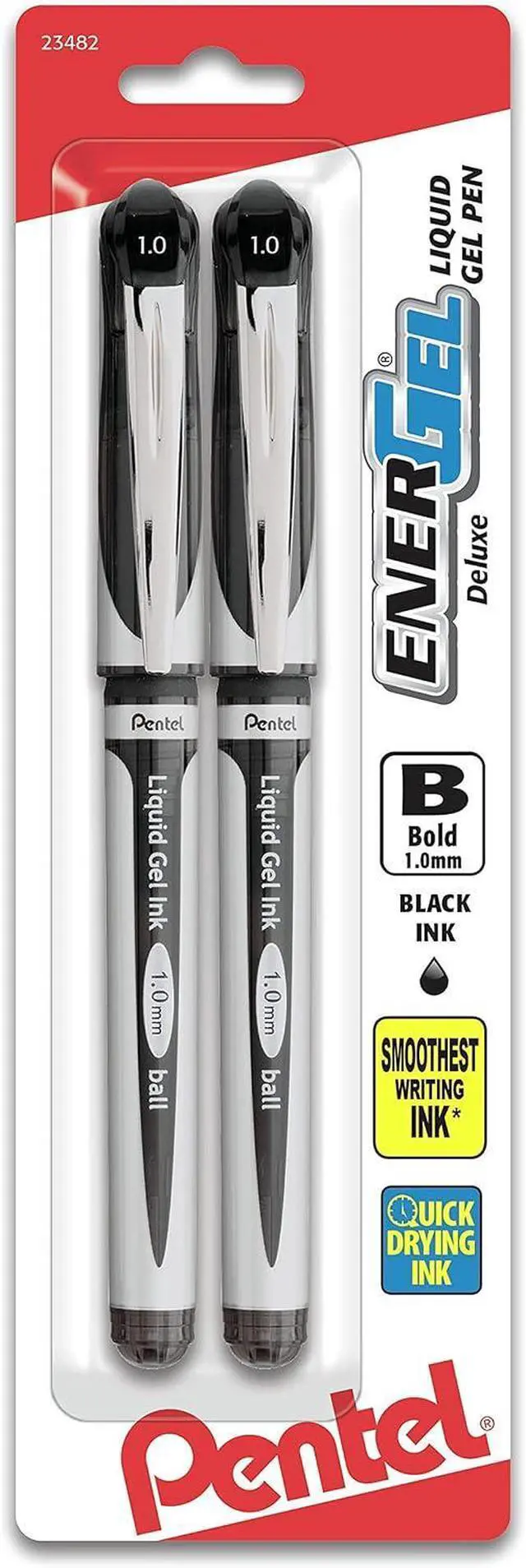 Main image of Pentel ENER-GEL Deluxe Liquid Gel Pen, 1.0mm, Bold Line, Metal Tip, Black Ink, 2 Pack (BL60BP2A)