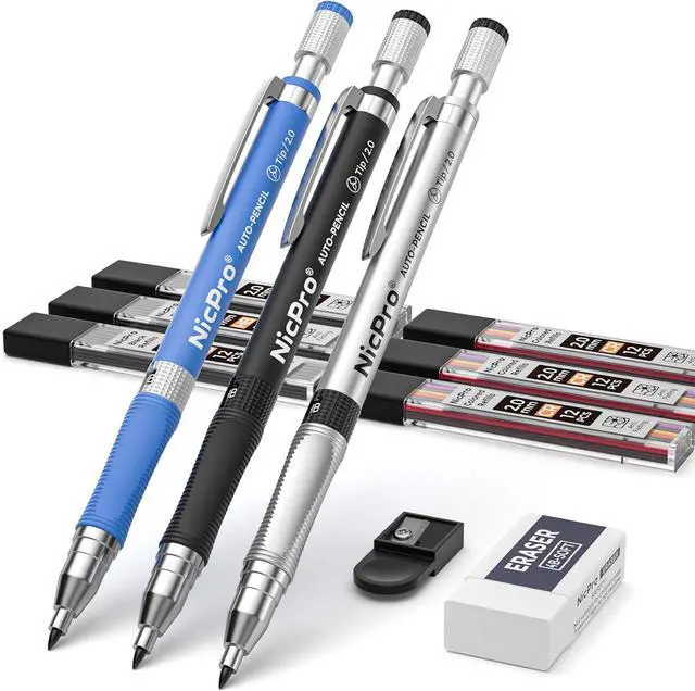 Main image of Nicpro 11 Pieces Colors 2mm Mechanical Pencil Set 3 PCS Carpenter Drafting