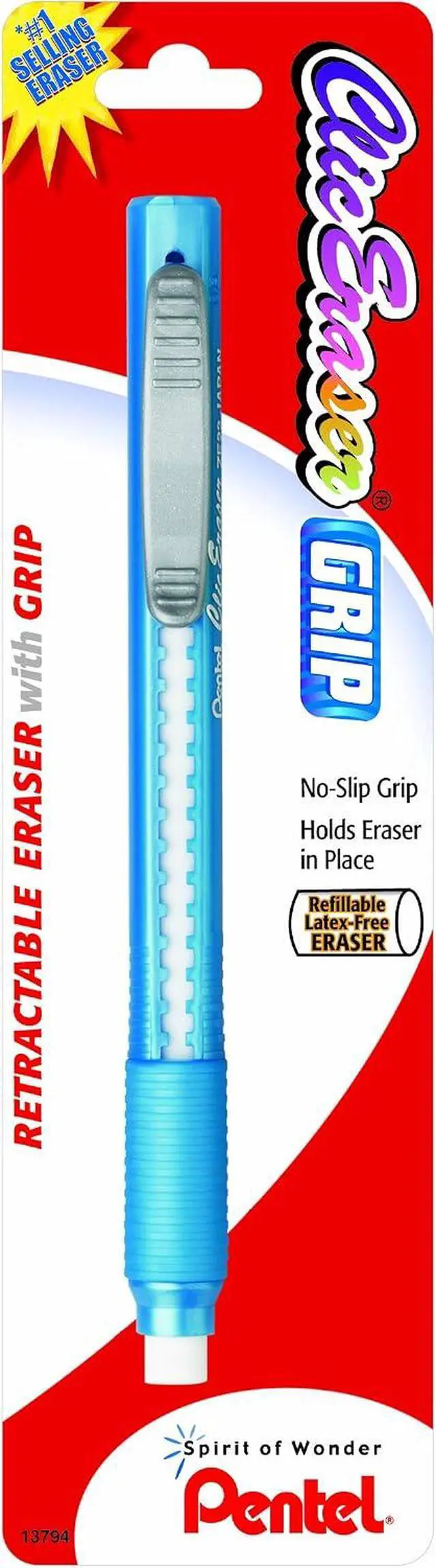 Alt view image 2 of 3 - Pentel Clic Eraser Grip Retractable Eraser with Grip, Assorted Barrels, 1 Pack (ZE21TBP)