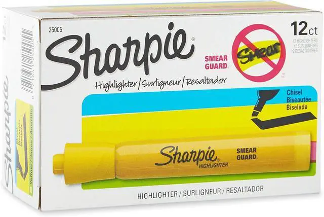 Main image of Sharpie Tank Style Highlighters, Chisel Tip, Yellow, 12 Count