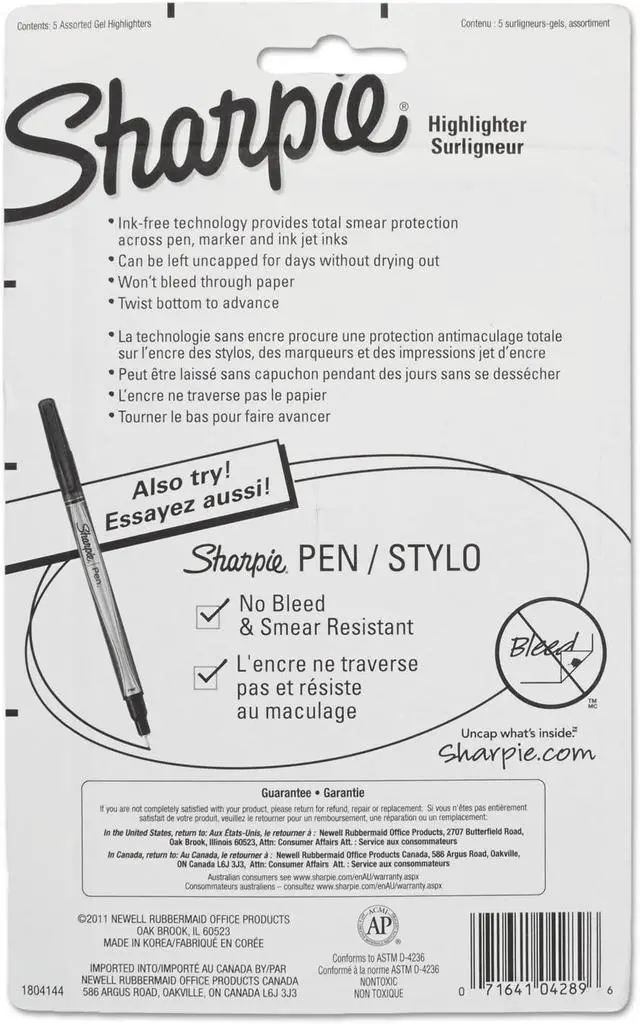 Alt view image 2 of 6 - Sharpie Gel Highlighters, Assorted Colors, Smear-Resistant, Bullet Tip, 5 Count - No Bleed, Won't Dry Out