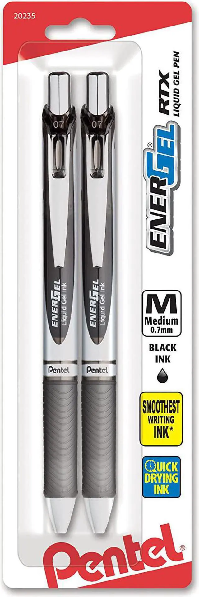 Main image of Pentel EnerGel RTX Retractable Liquid Gel Pen, (0.7mm), Medium Line, Metal Tip, Black Ink, Pack of 2 (BL77BP2A)