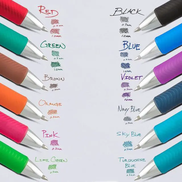 Alt view image 6 of 7 - Pentel EnerGel RTX Retractable Liquid Gel Pen, Medium Line, Metal Tip, Pink/Violet Ink, 2-Pack (BL77BP2PV)