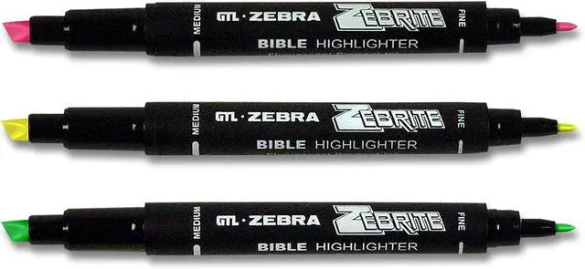 Alt view image 3 of 4 - G.T. Luscombe Company, Inc. Zebrite Double Ended Bible Highlighter Set | No Bleed Pigmented Ink | No Fading or Smearing | Double Ended for Highlighting & Underlining | Green, Yellow, Pink (Set of 3)