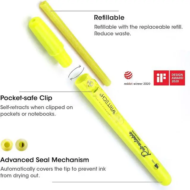 Alt view image 2 of 7 - WRITECH Retractable Highlighters Assorted Colors: Chisel Tip Click Aesthetic Highlighter Marker Pens Pack Multi Colored Ink No Bleed Smear for Highlighting Journaling (6ct Neon)
