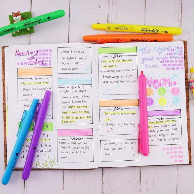Alt view image 6 of 7 - WRITECH Retractable Highlighters Assorted Colors: Chisel Tip Click Aesthetic Highlighter Marker Pens Pack Multi Colored Ink No Bleed Smear for Highlighting Journaling (6ct Neon)