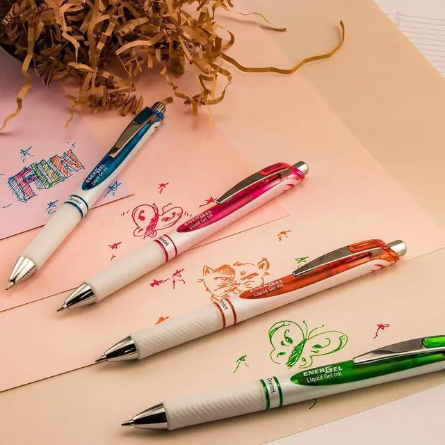 Alt view image 7 of 7 - Pentel EnerGel Pearl RTX Retractable Liquid Gel Pen, (0.7mm), Medium Line, Needle Tip, Black Ink, Pack of 2 (BLN77WBP2A)