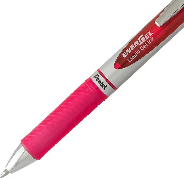 Alt view image 4 of 7 - Pentel EnerGel RTX Retractable Liquid Gel Pen, Medium Line, Metal Tip, Pink/Violet Ink, 2-Pack (BL77BP2PV)