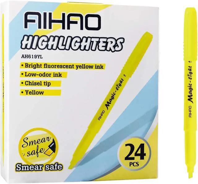 Alt view image 2 of 7 - AIHAO Yellow Highlighters Markers, Chisel Tip Highlighter Pens, Pocket-Style, Fluorescent Yellow, 24 Pack