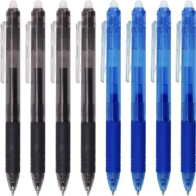 Main image of Bribobo 8 Pack Retractable Erasable Gel Pens Clicker Fine Point 0.7mm | Comfort Grip for Drawing Writing Planner and School Supplies, Black and Blue Color Inks