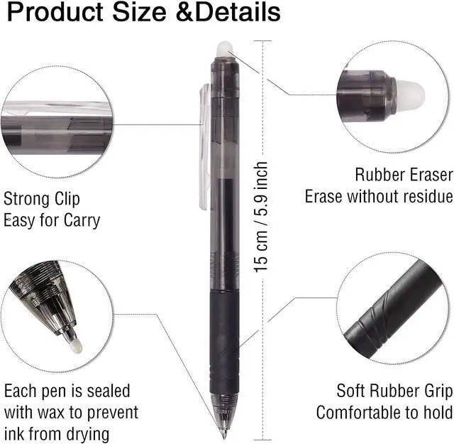 Alt view image 2 of 7 - Bribobo 8 Pack Retractable Erasable Gel Pens Clicker Fine Point 0.7mm | Comfort Grip for Drawing Writing Planner and School Supplies, Black and Blue Color Inks