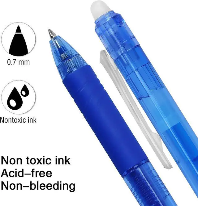Alt view image 3 of 7 - Bribobo 8 Pack Retractable Erasable Gel Pens Clicker Fine Point 0.7mm | Comfort Grip for Drawing Writing Planner and School Supplies, Black and Blue Color Inks