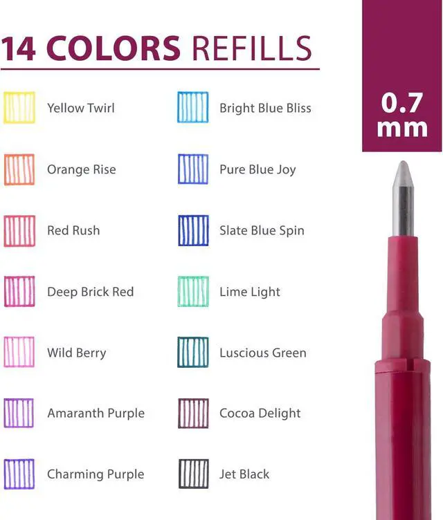 Alt view image 3 of 7 - ParKoo Gel Ink Refills Compatible with FriXion Erasable Gel Pens, 14 Colors | Erasable Gel Pen Refills, Perfect for Writing, Note Taking, Journaling