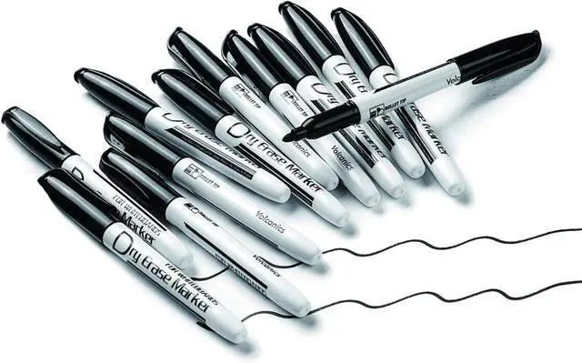 Main image of Volcanics Black Dry Erase Markers, Fine Tip Whiteboard Pens, 12 Pack